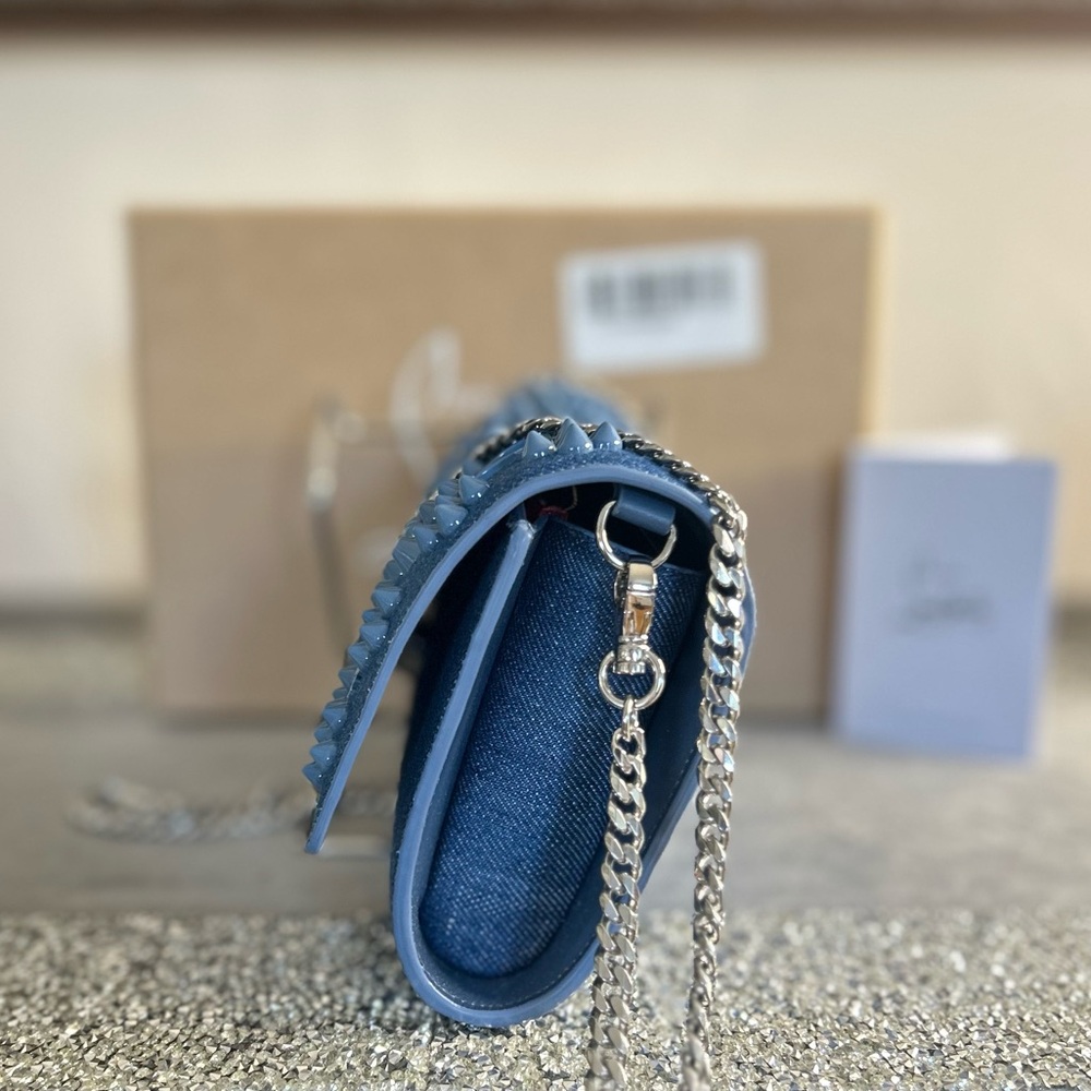 Christian Louboutin Paloma Loubinthesky Denim Wallet on Chain $1390 Retail - Picture 4 of 9